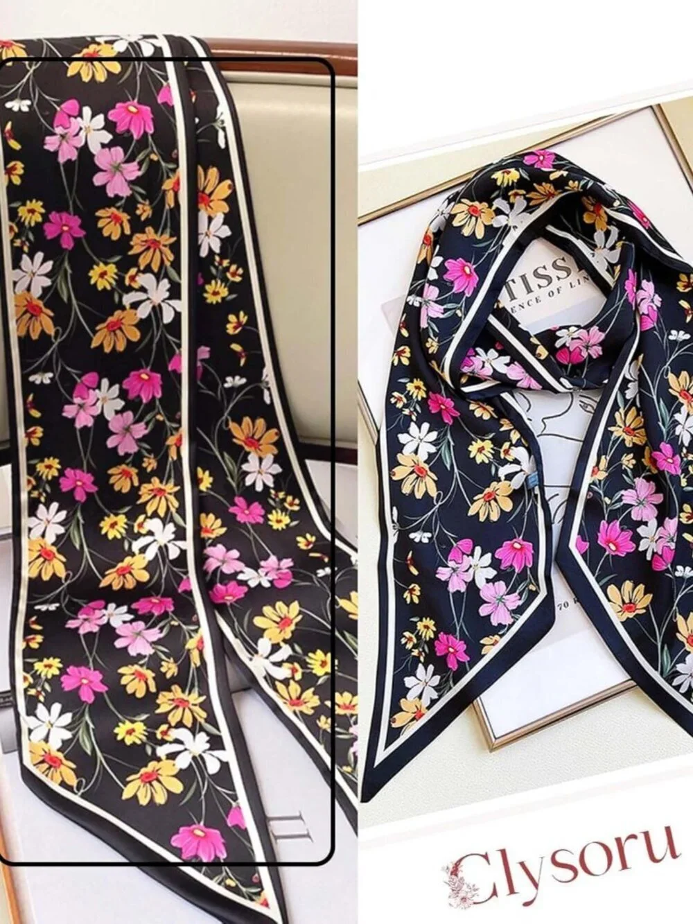 Women's Daisy Rice Black Fashion  Elegant Oblique Angle Scarves Bag Scarfs